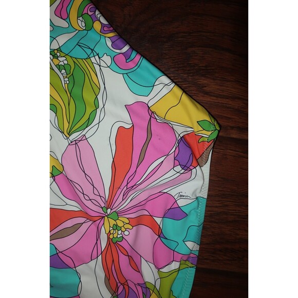 Trina Turk One Piece Swimsuit 12 14 Tropical Halter Top Kaleidoscope L XL Swim - Picture 8 of 10